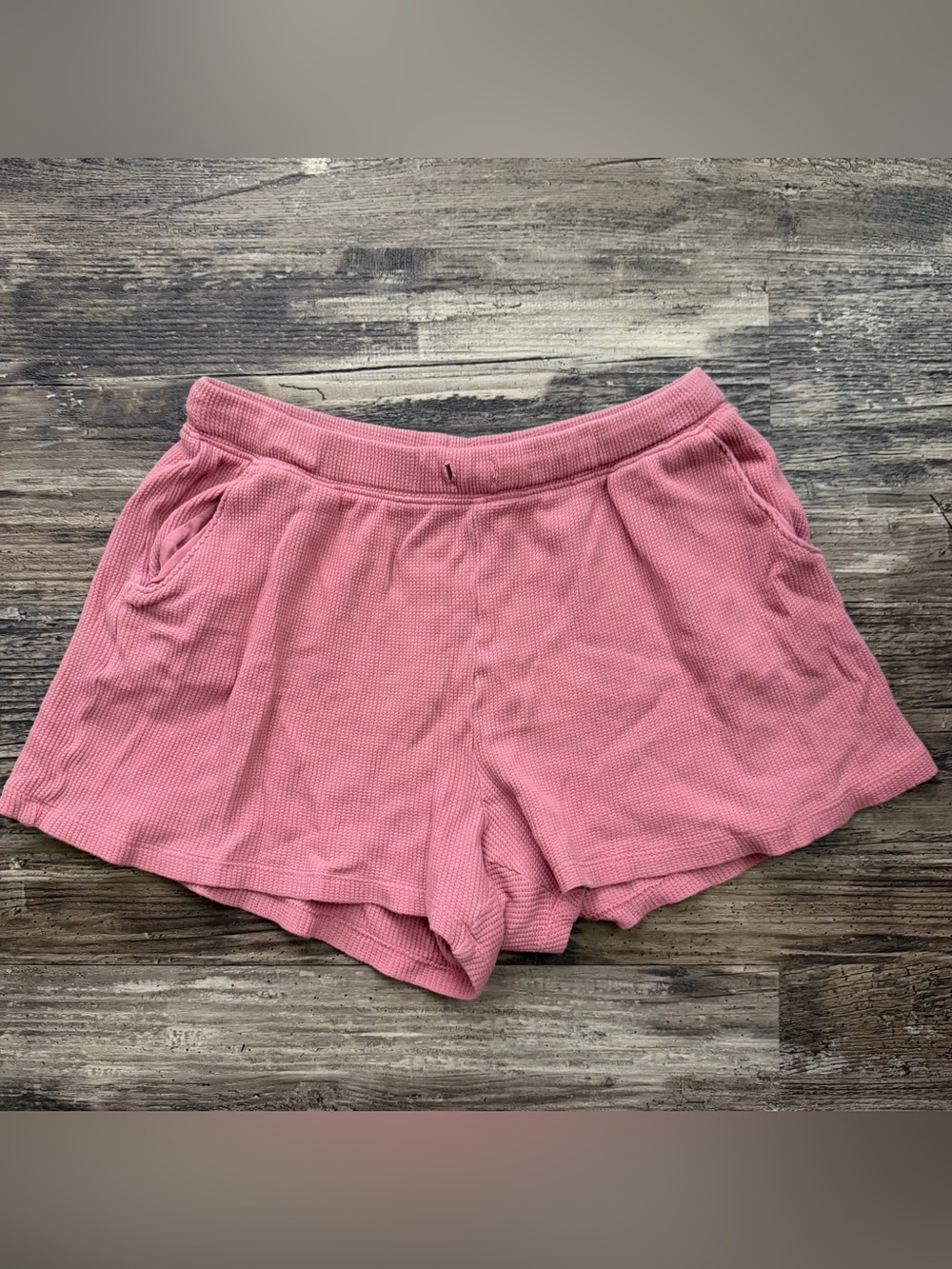 Old Navy pink waffle knit casual lounge shorts pockets girls 14/16 pull on